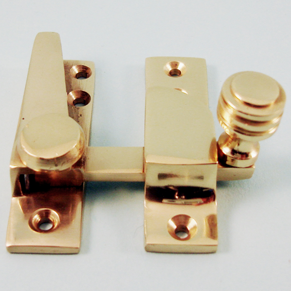 THD184/PB • Non-Locking • Polished Brass • Straight Arm Reeded Knob Sash Fastener